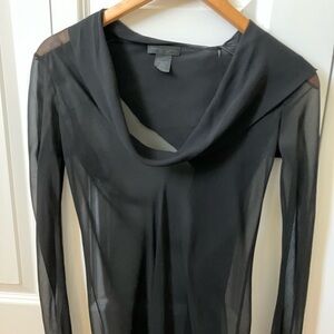 Donna Karan Collection Sheer Black Long Sleeve Cowl neck and long sash